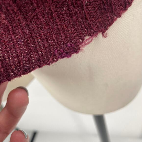 Vintage 60s Hudsons Detroit Sweater Shetland Wool V Neck Elbow Patches Burgundy - Picture 10 of 13